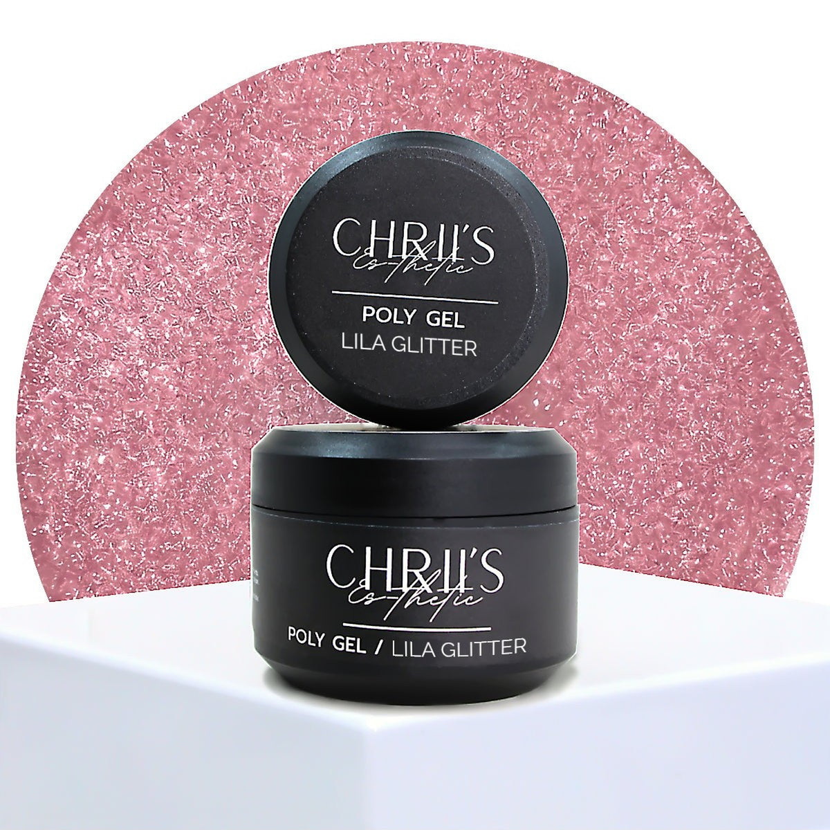 Pots de Polygel Lila Glitter CHRIIS‑ESTHETIC, gel rose lilas scintillant pour les ongles, vendu chez mon style mes ongles