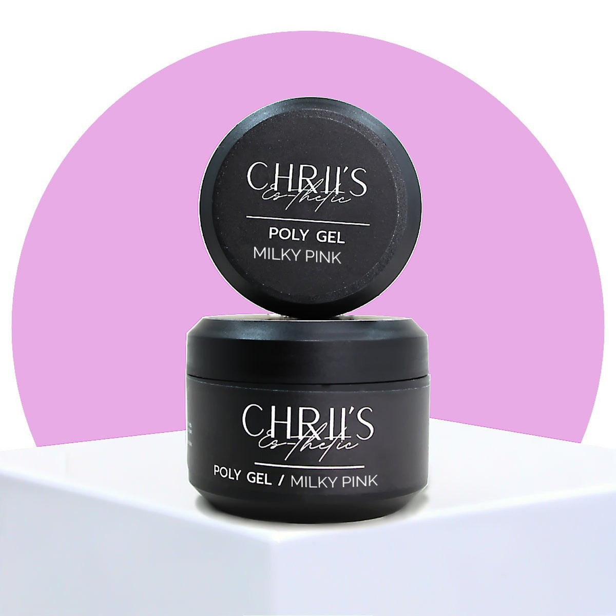 Pots de Polygel Milky Pink CHRIIS‑ESTHETIC, gel rose laiteux pour les ongles, vendu chez mon style mes ongles