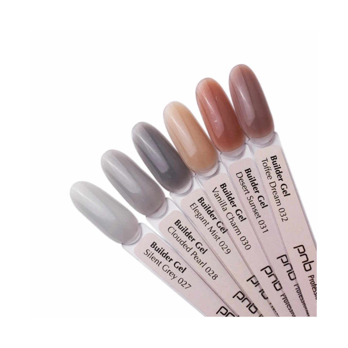 Nuancier Builder Gel PNB teintes neutres 027 à 032 – gels de construction professionnels | Mon Style Mes Ongles Québec