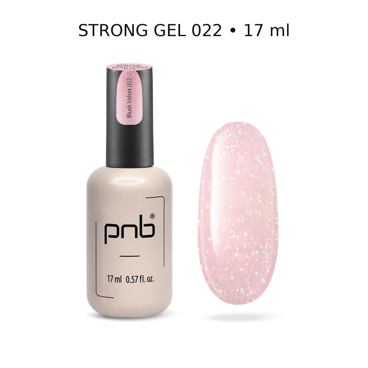 Strong Gel PNB 022 Blush Velvet 17 ml avec nuancier – gel professionnel rose scintillant | Mon Style Mes Ongles Québec