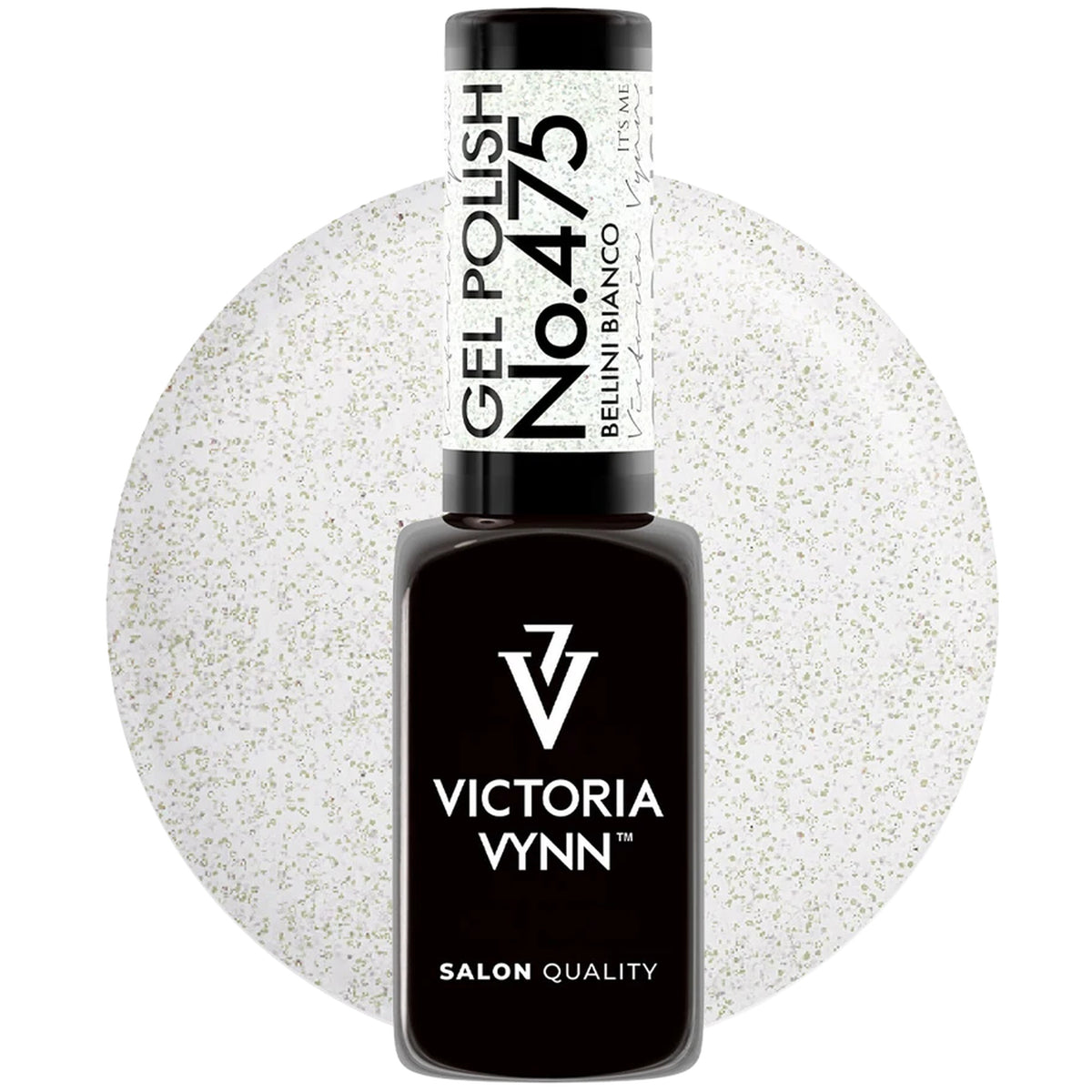 Flacon de vernis gel Victoria Vynn no 475 Bellini Bianco, blanc scintillant