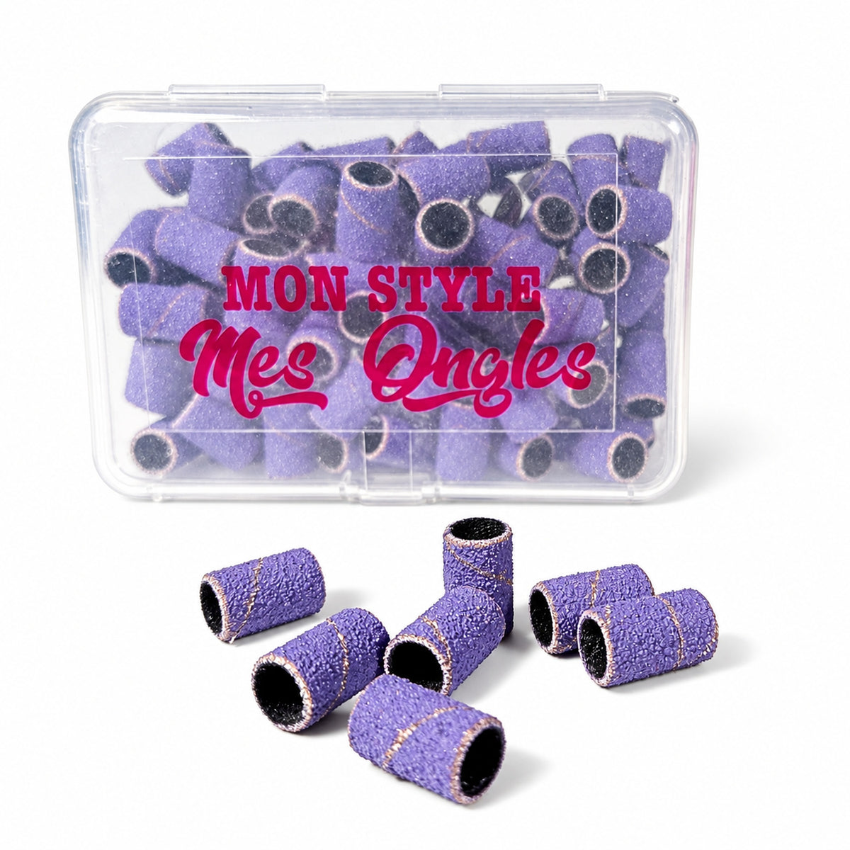Boîte MSMO et rouleaux d’émeri violets présentés hors du coffret.