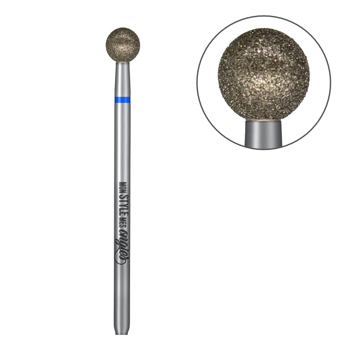 Boule bleue 5.0 – vue complète avec zoom sur la tête de l'embout | Mon Style Mes Ongles