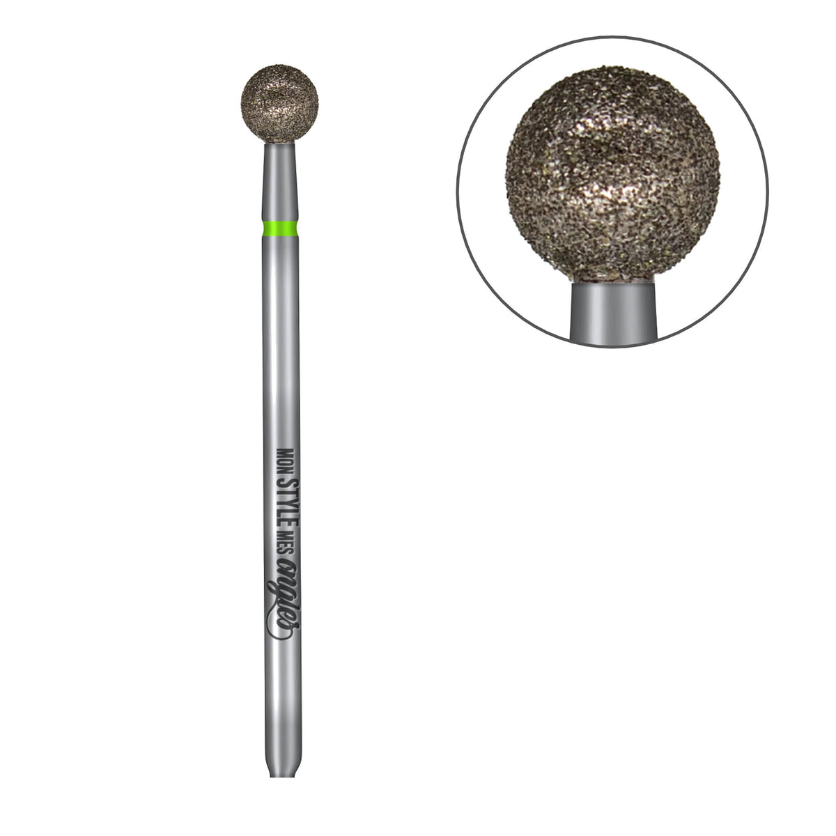 Boule verte 5.0 – vue complète avec zoom sur la tête de l'embout | Mon Style Mes Ongles