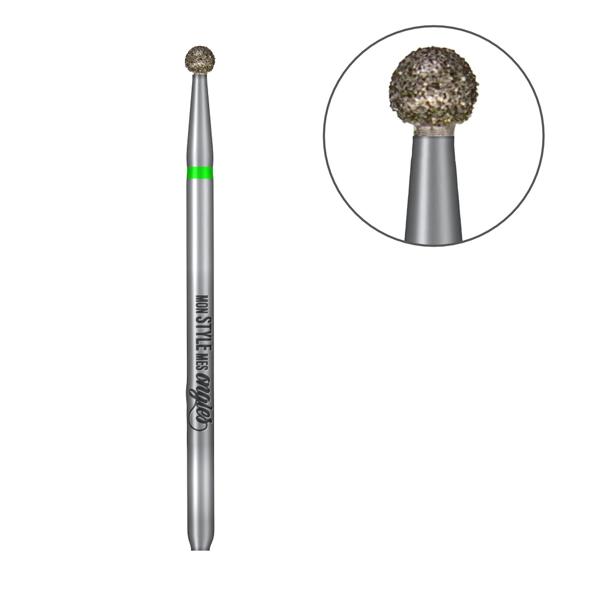 Mini boule verte 2.0 – vue complète avec zoom sur la tête de l'embout | Mon Style Mes Ongles