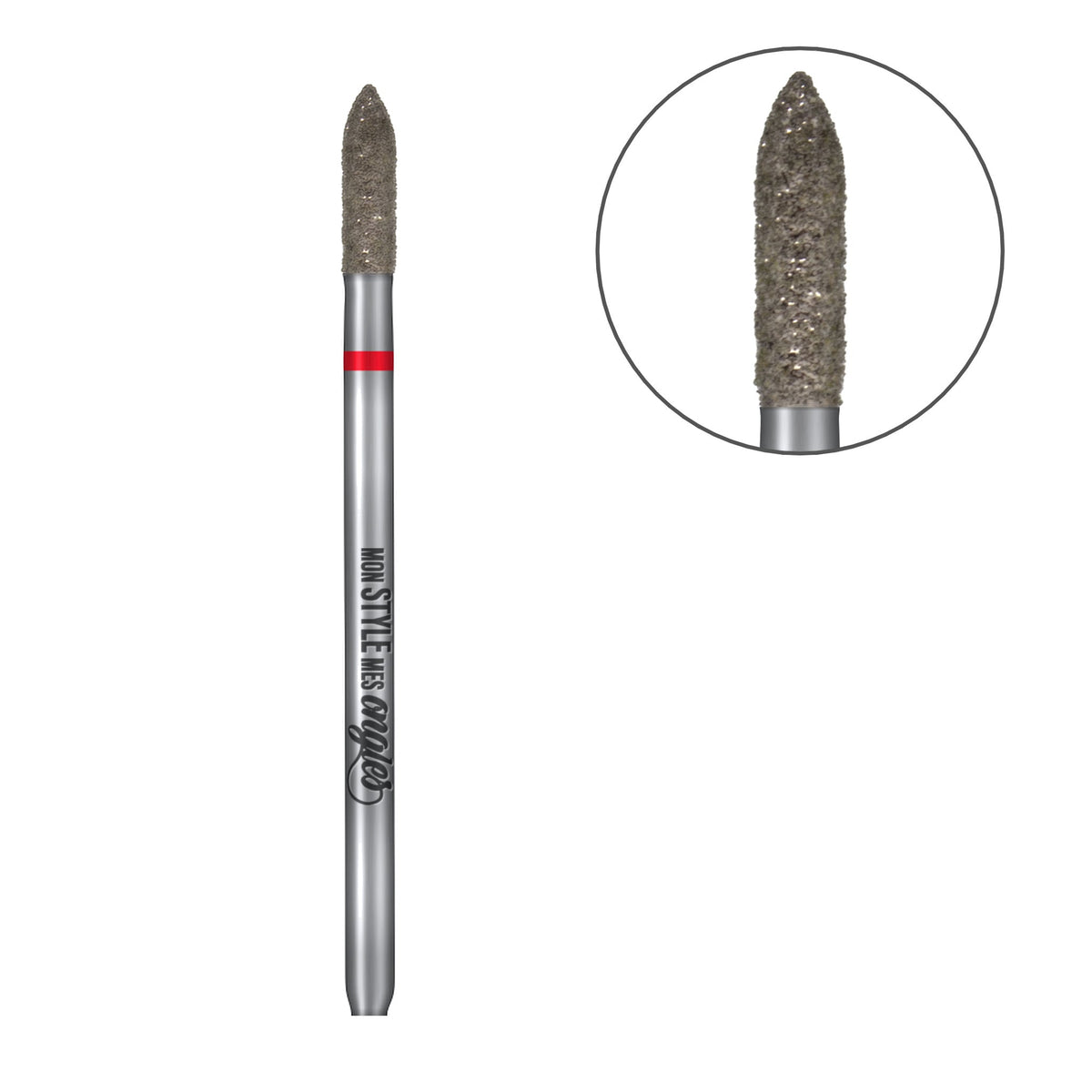 Torpille rouge grain fin – vue complète avec zoom sur la tête de l'embout | Mon Style Mes Ongles