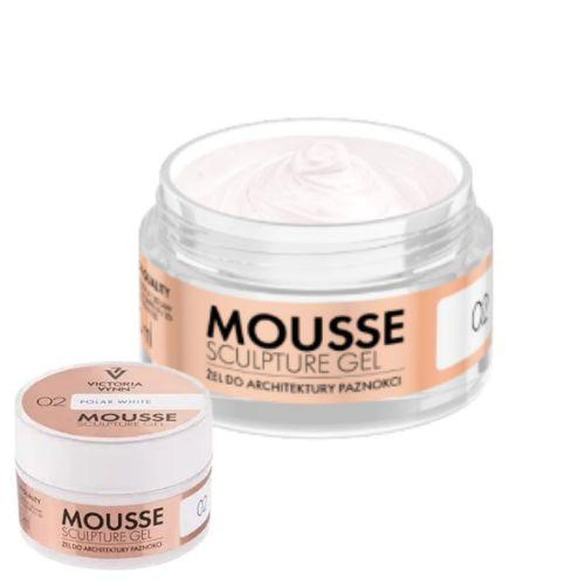 Gel de construction Mousse Sculpture Gel Victoria Vynn no 02 Polar White, avec pot ouvert montrant sa texture.