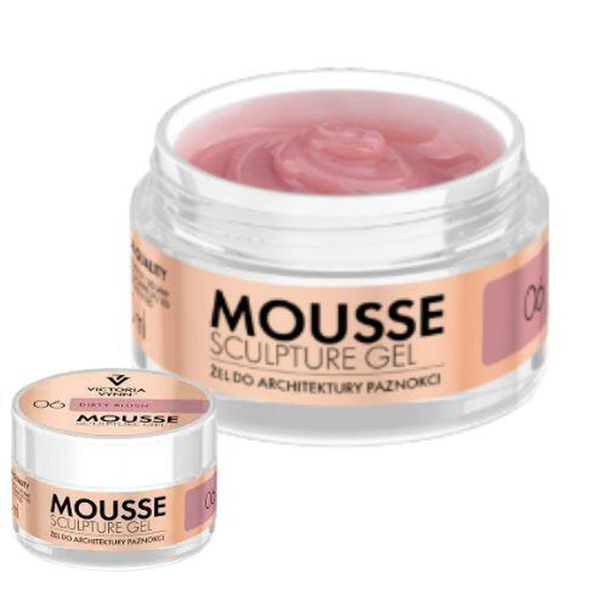 Gel de construction Mousse Sculpture Gel Victoria Vynn no 06 Dirty Blush, avec pot ouvert montrant sa texture.