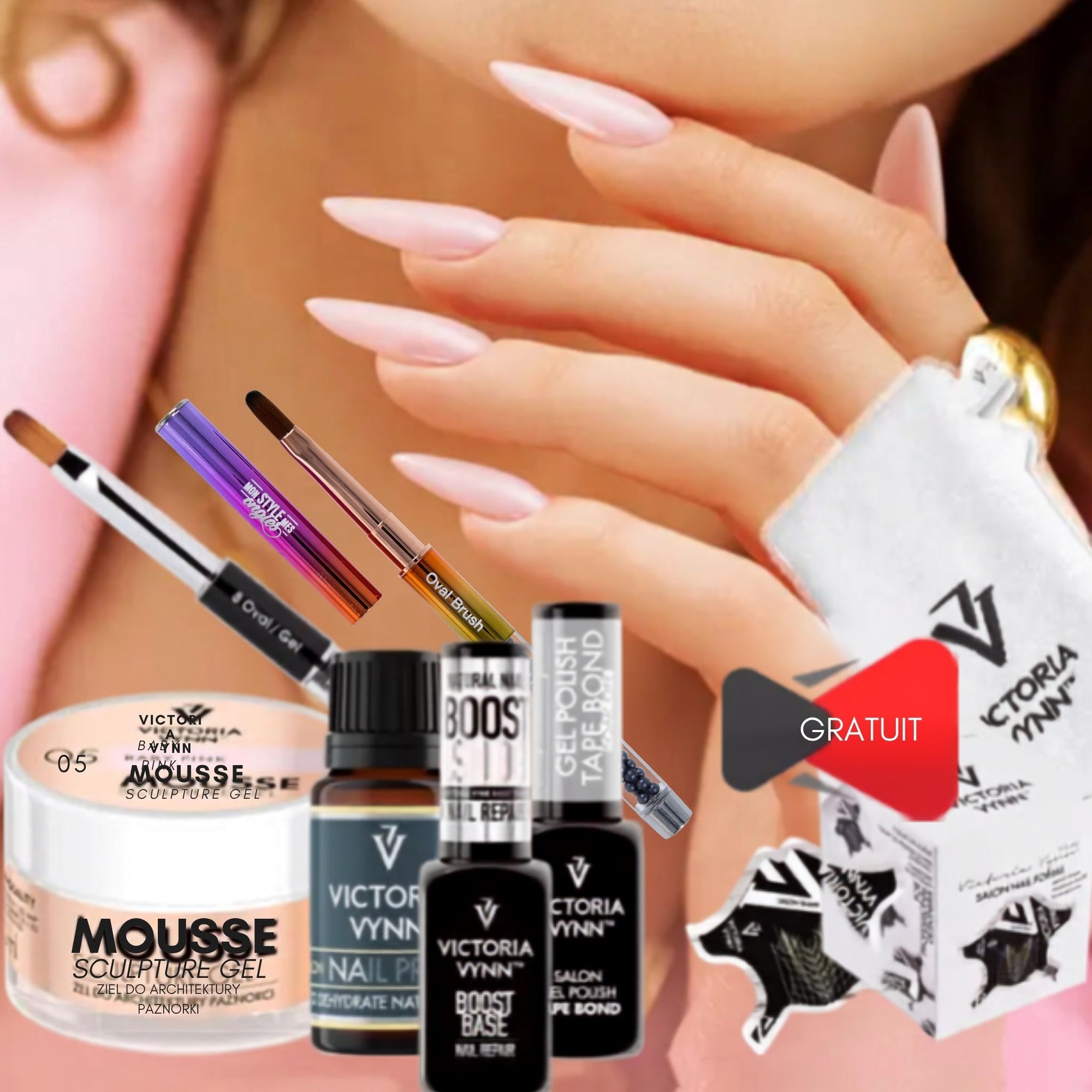 Kit promotionnel Mousse Gel Victoria Vynn – Gel de construction 50 ml avec Boost Base, Nail Prep, Tape Bond, pinceau ovale, chablons et cadeau promotionnel | Mon Style Mes Ongles