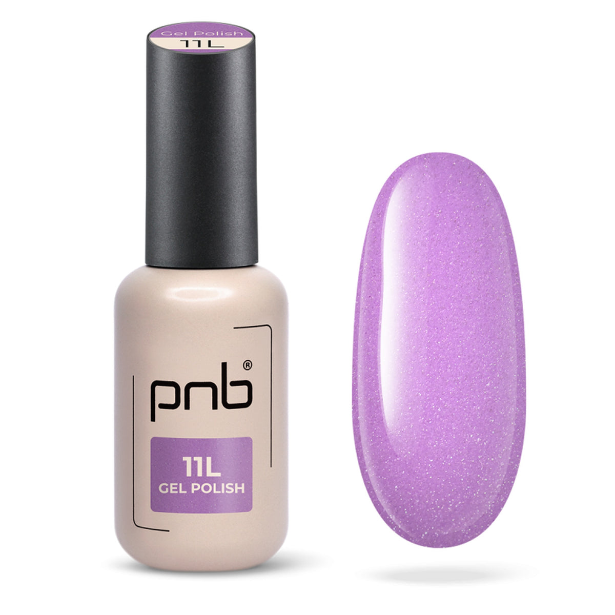 Flacon et échantillon du vernis gel PNB n° 11L Frosty Pink.