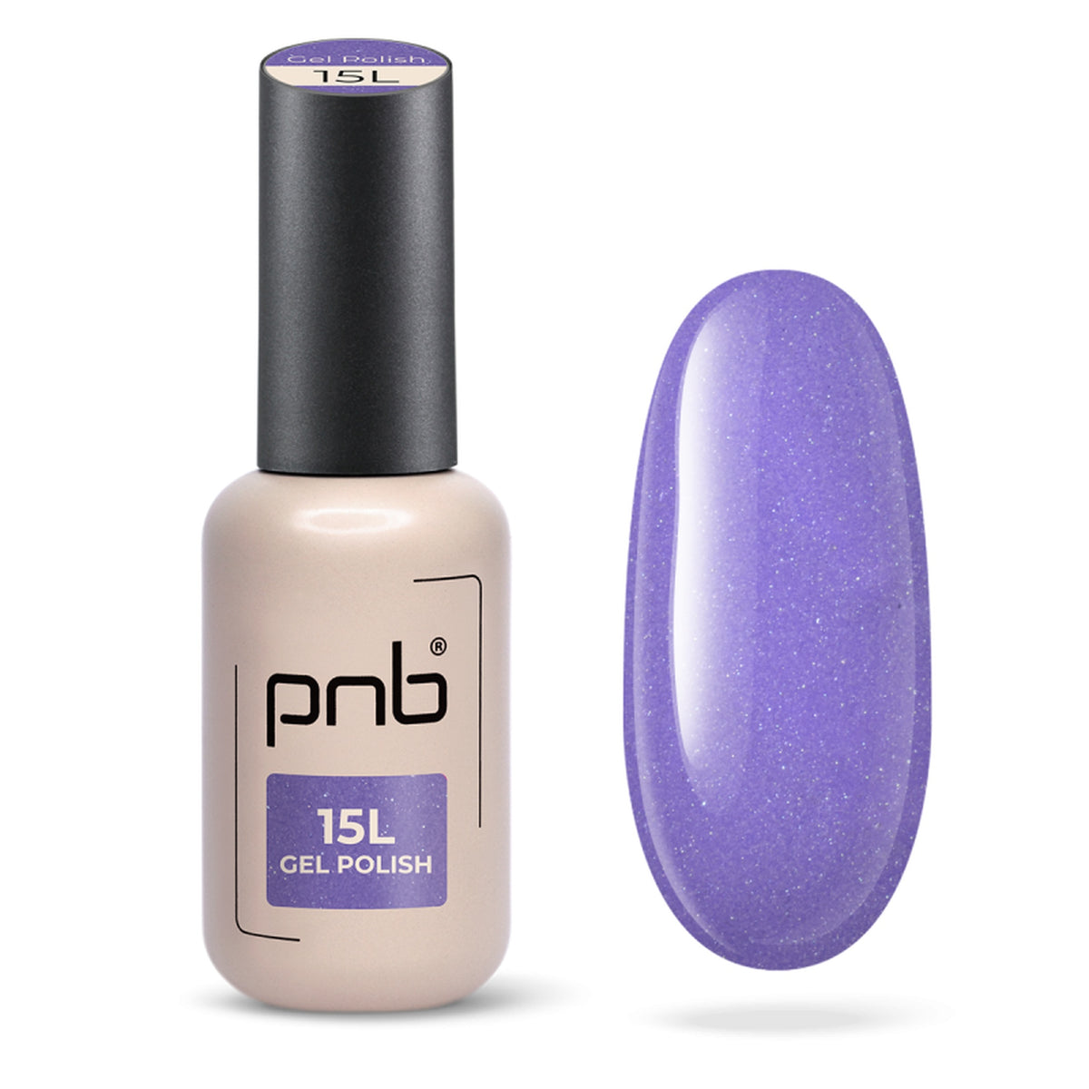 Flacon et échantillon du vernis gel PNB n° 15L Lavender Glow.
