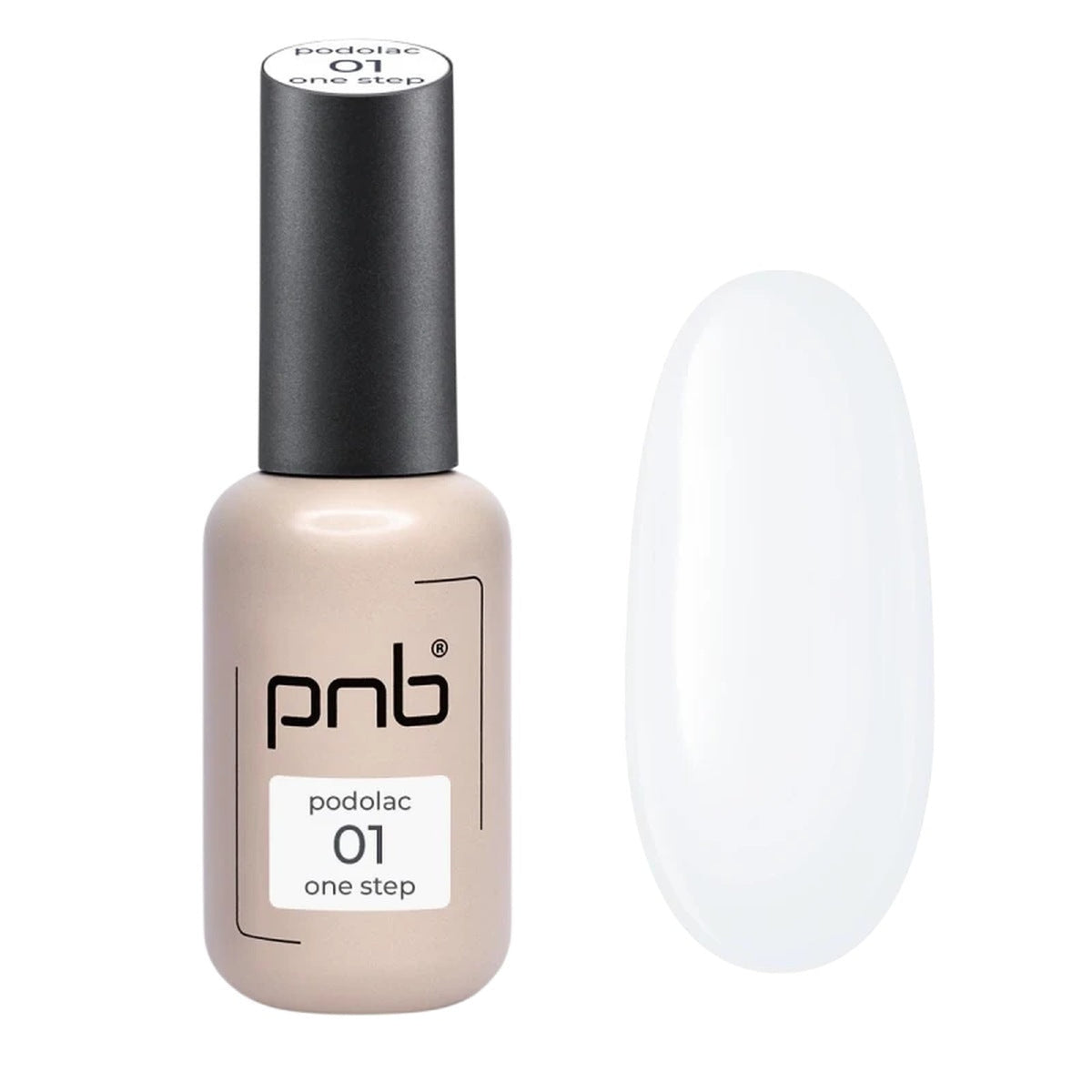 Vernis gel PNB Podolac One Step n° 01 Absolute White, flacon de 8 ml et échantillon de couleur | Mon Style Mes Ongles Québec