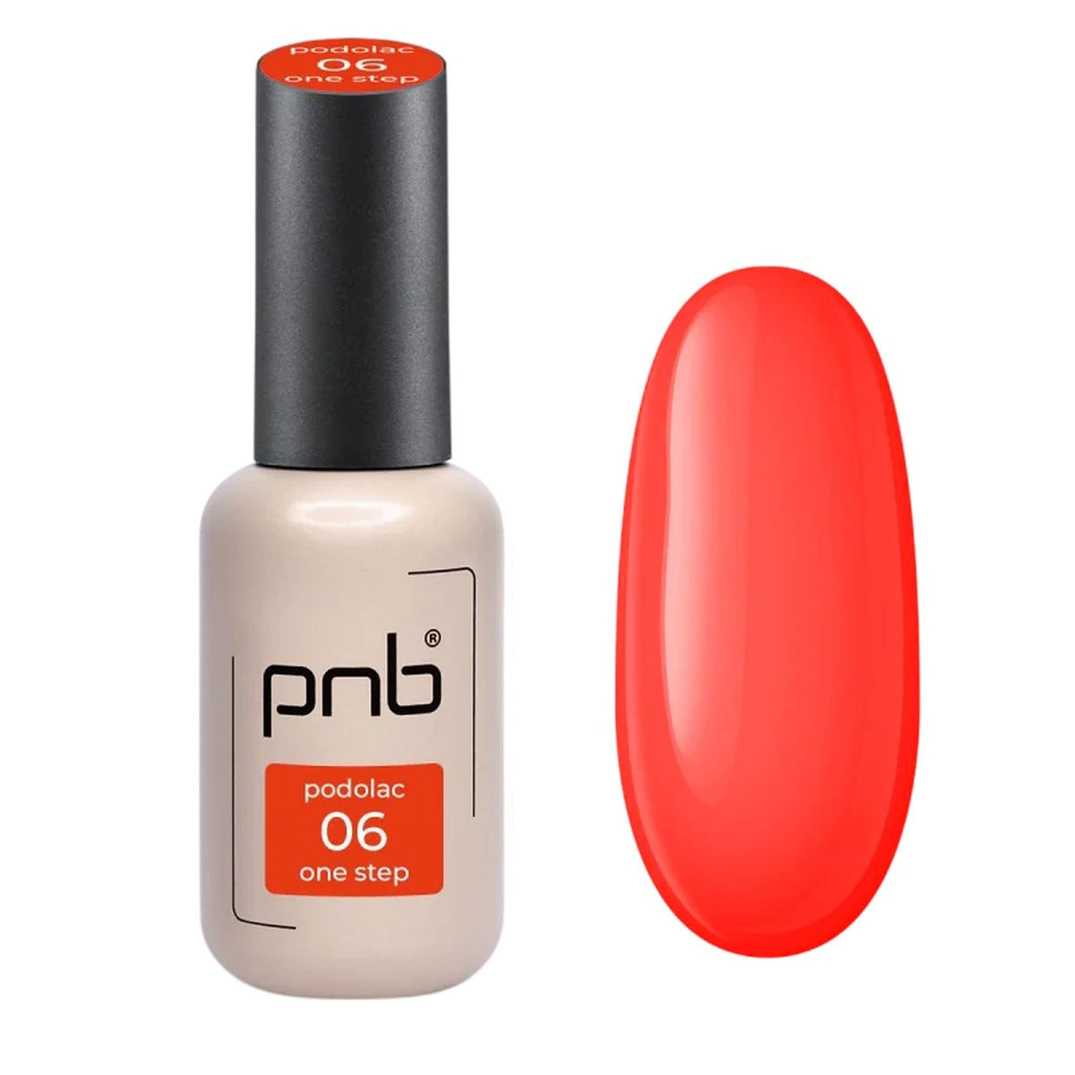 Vernis gel PNB Podolac One Step n° 06 Flame, flacon de 8 ml et échantillon de couleur | Mon Style Mes Ongles Québec