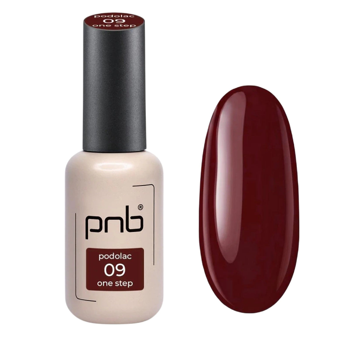 Vernis gel PNB Podolac One Step n° 09 Midnight, flacon de 8 ml et échantillon de couleur | Mon Style Mes Ongles Québec