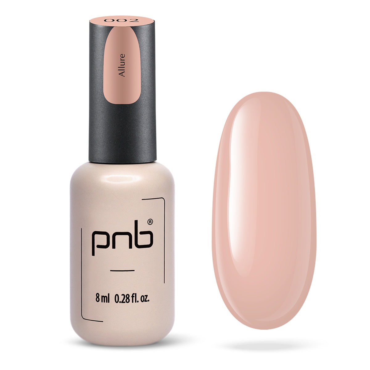 Flacon et échantillon du vernis gel PNB n° 002 Allure.