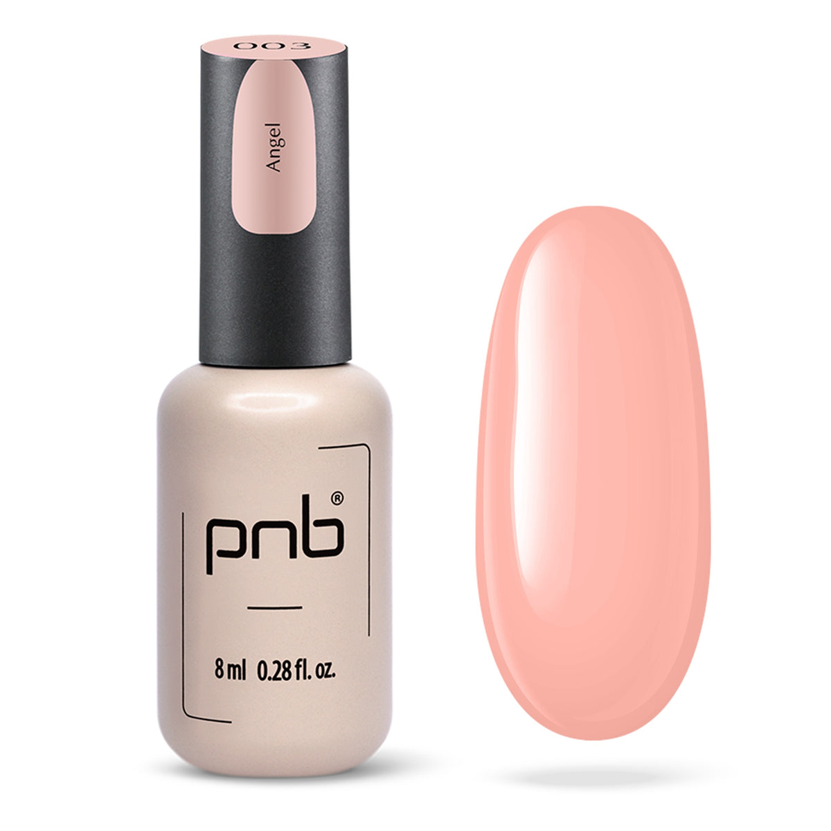 Flacon et échantillon du vernis gel PNB n° 003 Angel.