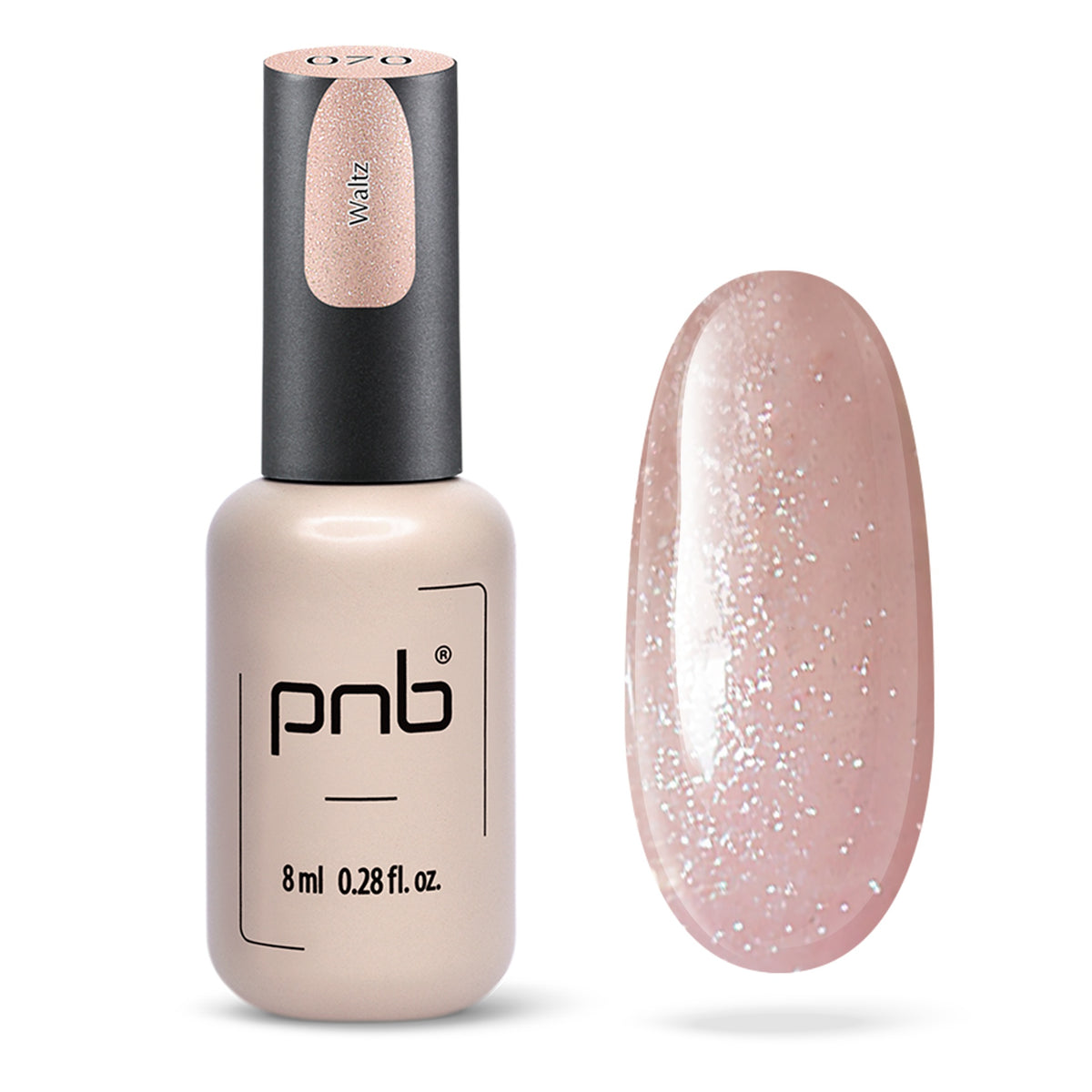 Flacon et échantillon du vernis gel PNB n° 070 Waltz.