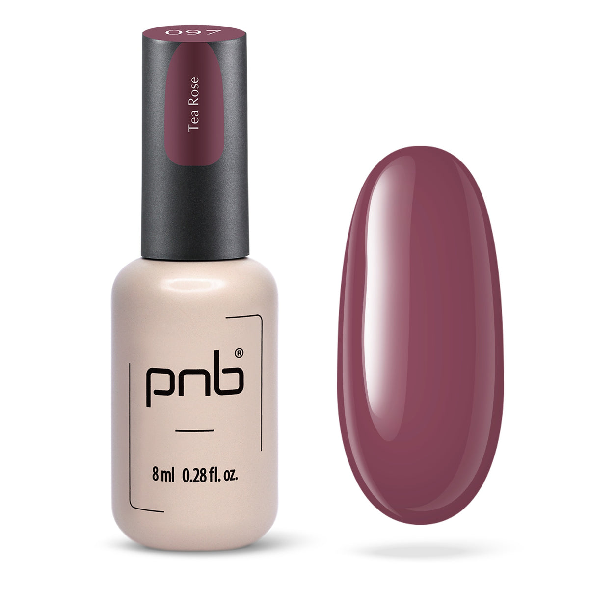 Flacon et échantillon du vernis gel PNB n° 097 Tea Rose.