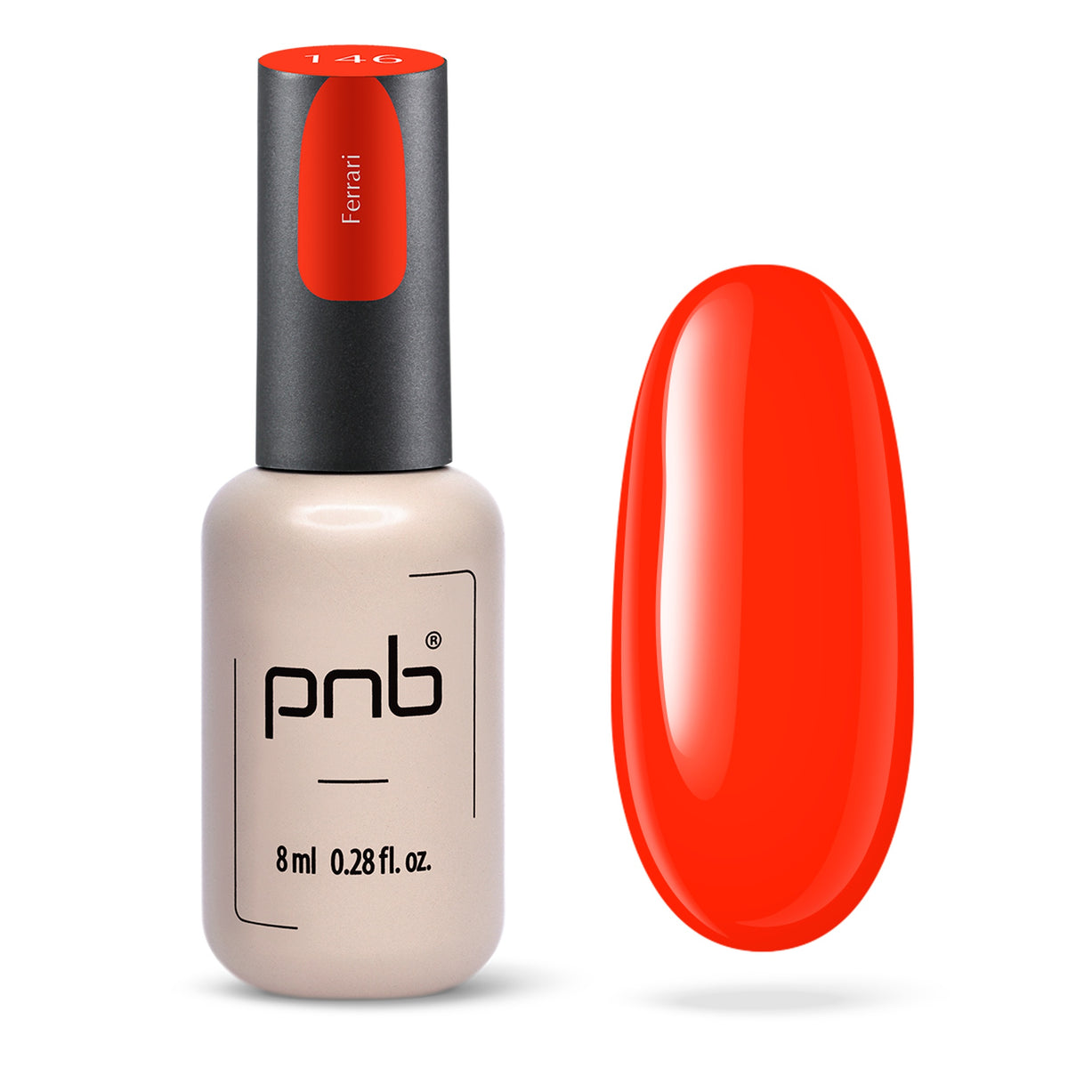 Flacon et échantillon du vernis gel PNB n° 146 Ferrari.