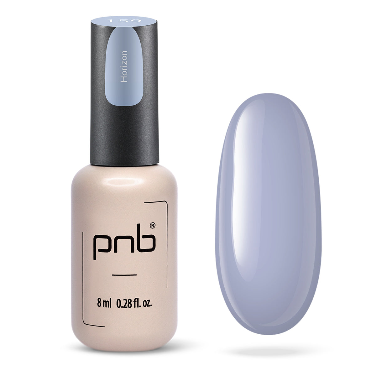 Flacon et échantillon du vernis gel PNB n° 159 Horizon.