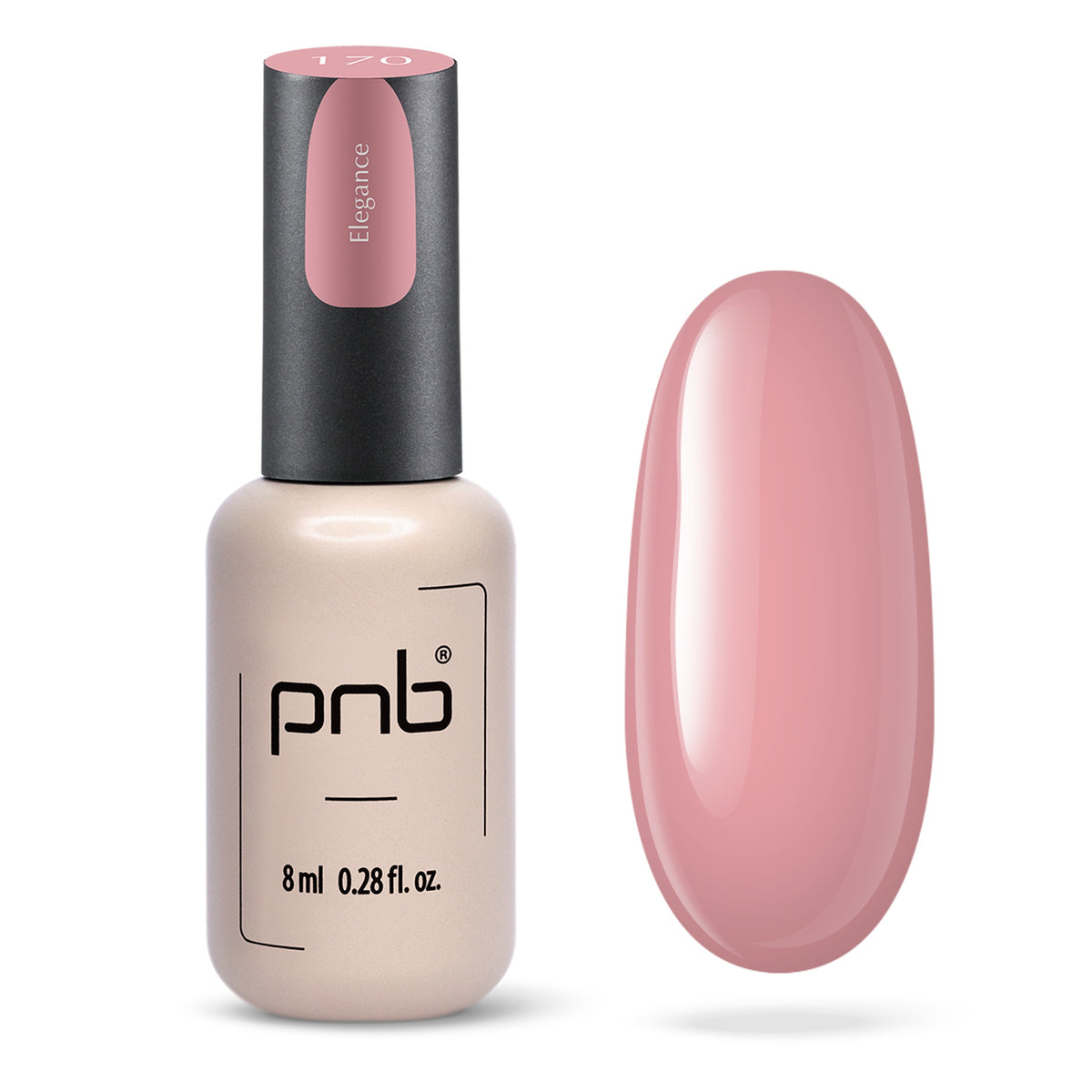 Flacon et échantillon du vernis gel PNB n° 170 Elegance.