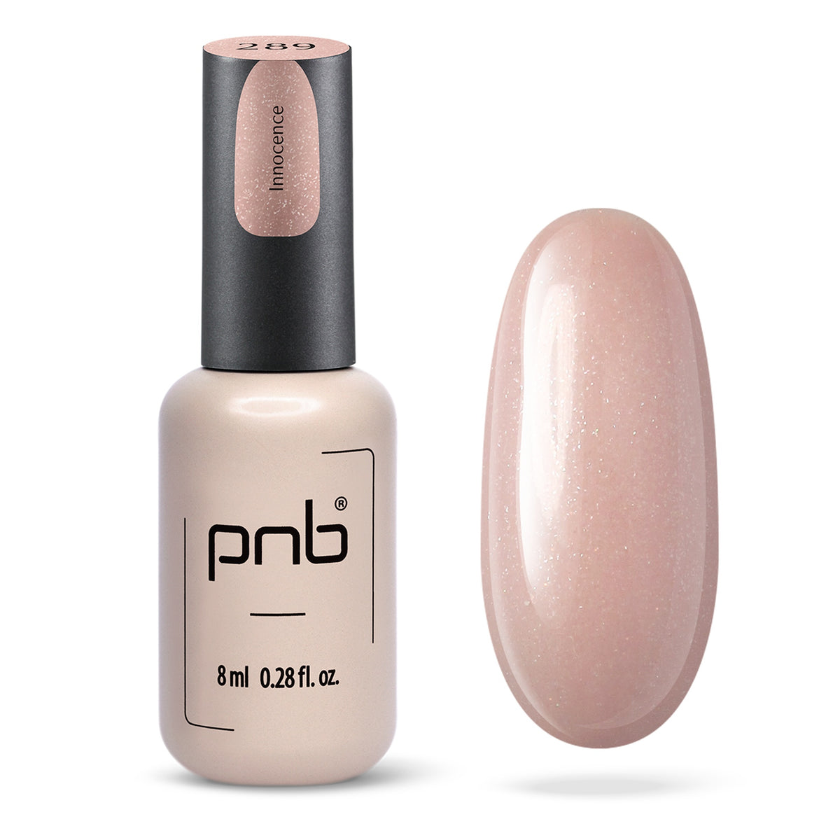 Flacon et échantillon du vernis gel PNB n° 289 Innocence.