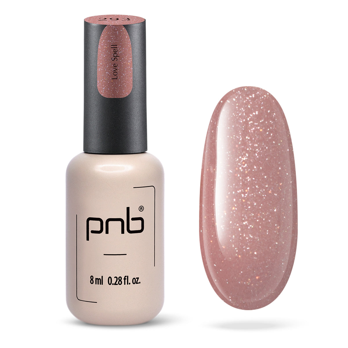 Flacon et échantillon du vernis gel PNB n° 293 Love Spell.