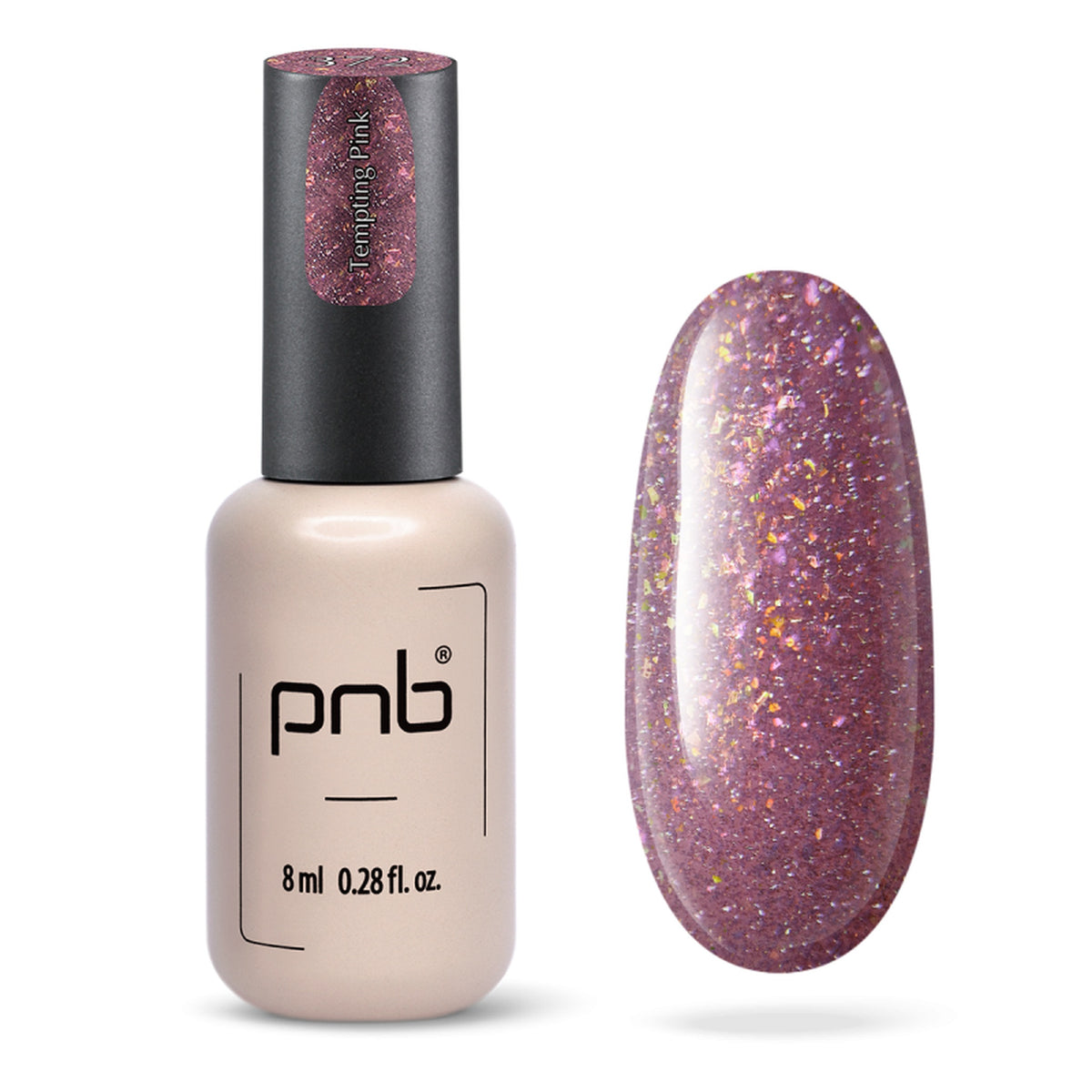 Flacon et échantillon du vernis gel PNB n° 372 Tempting Pink.