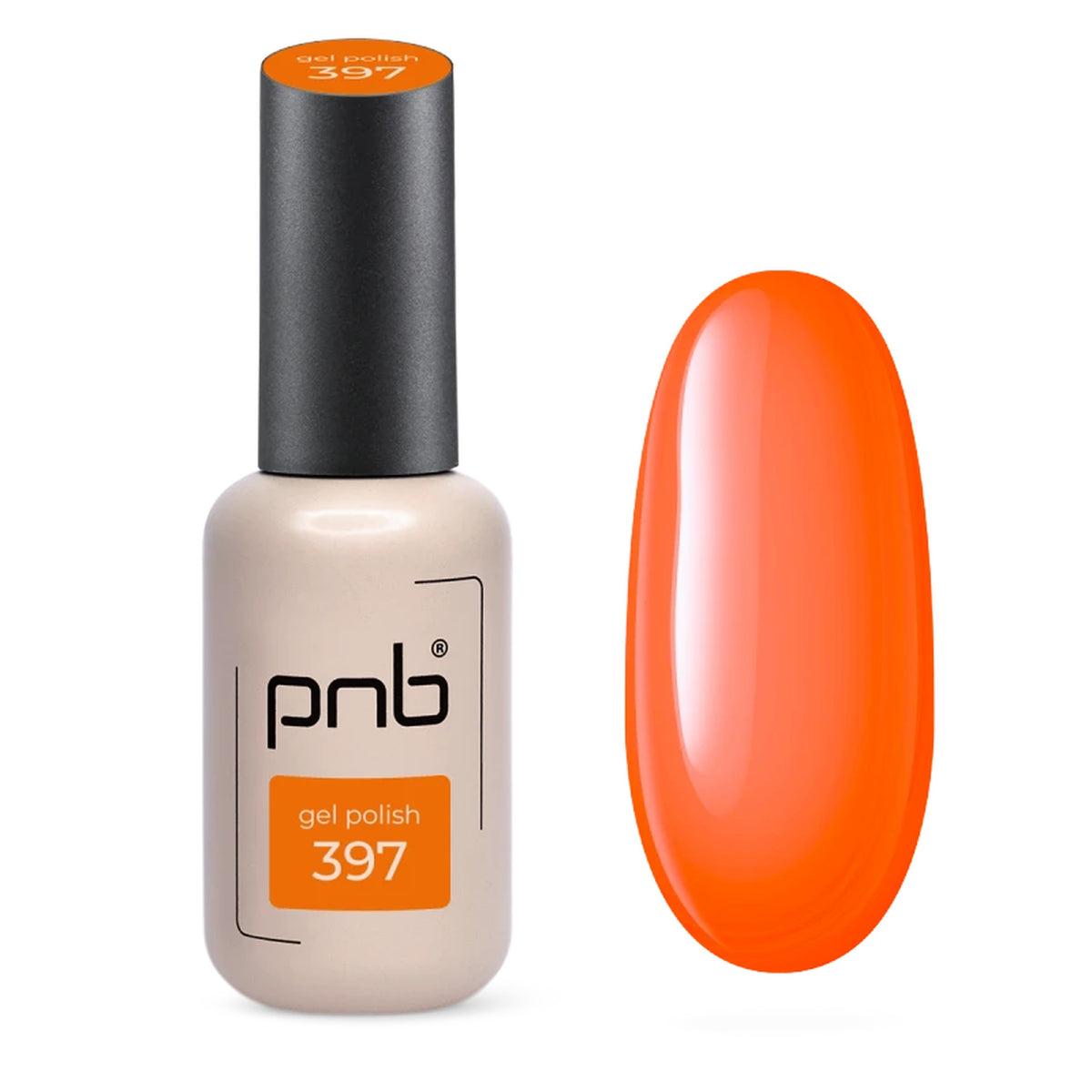 Flacon et échantillon du vernis gel PNB n° 397 Sunset Beach.