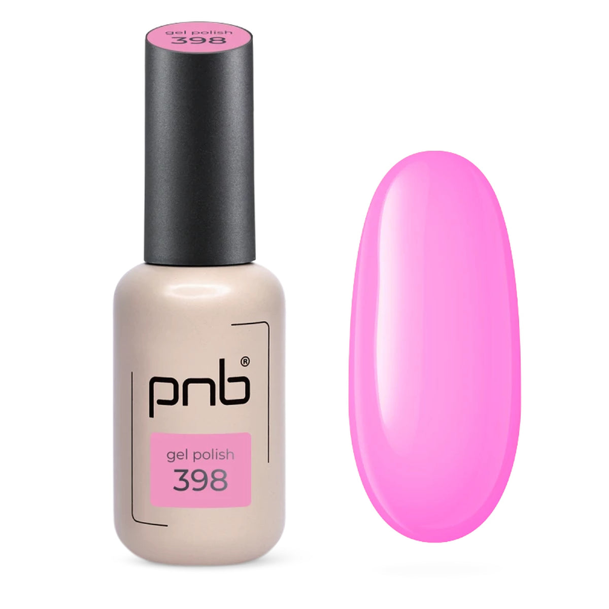Flacon et échantillon du vernis gel PNB n° 398 Flamingo Bay.