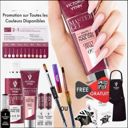 Kit promotionnel Master Gel Victoria Vynn – Ensemble complet avec acrygel, base, top coat, liquide, chablons et pinceau professionnel offert | Mon Style Mes Ongles