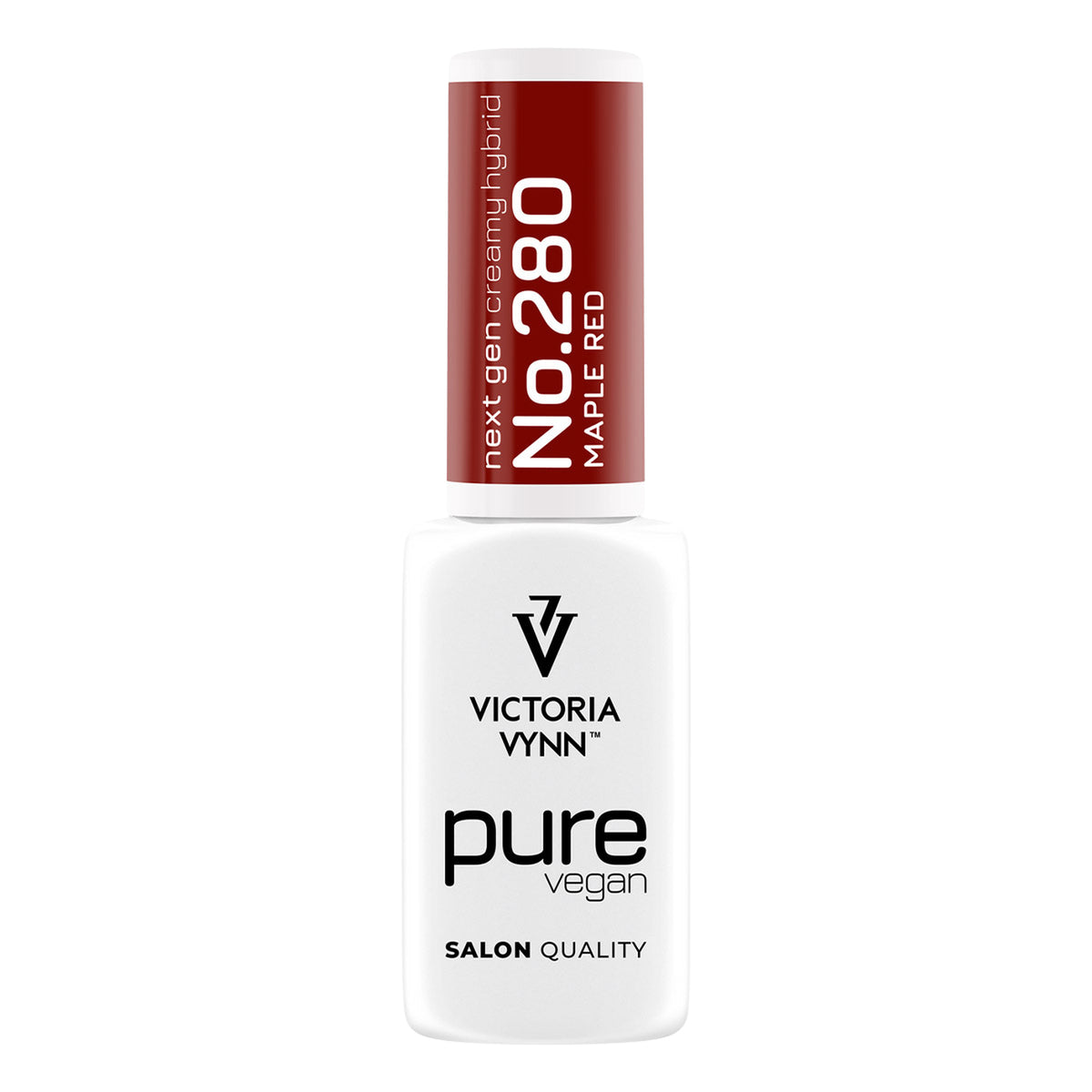 Flacon seul de vernis gel Pure Creamy 280 Maple Red Victoria Vynn, 8 ml, sur fond blanc.