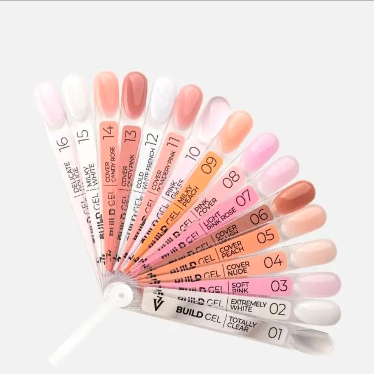Nuancier des 16 teintes du gel de construction Salon Build Gel Victoria Vynn.