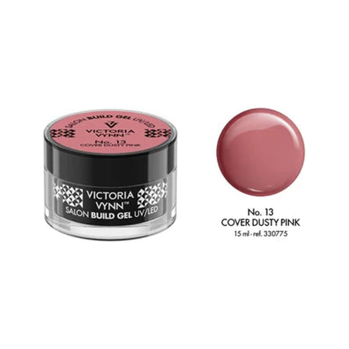 Pot de gel de construction Salon Build Gel Victoria Vynn, no 13 Cover Dusty Pink, avec pastille de couleur.