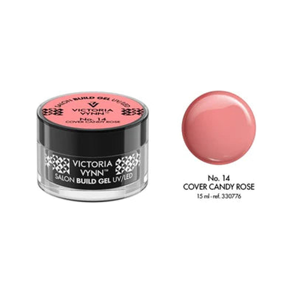 Pot de gel de construction Salon Build Gel Victoria Vynn, no 14 Cover Candy Rose, avec pastille de couleur.