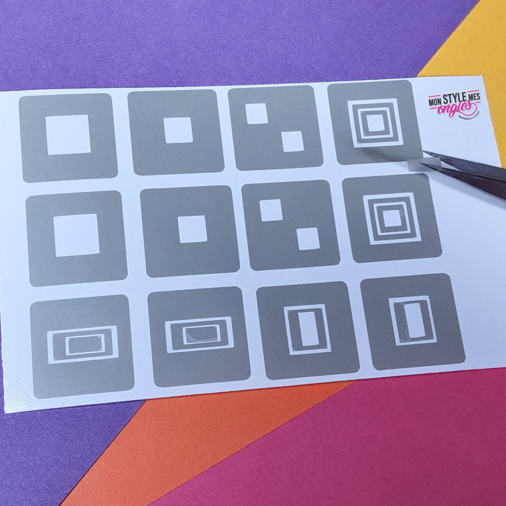 Stencil réutilisable – Motifs "Carrés & Rectangles" (Airbrush & Nail Art)