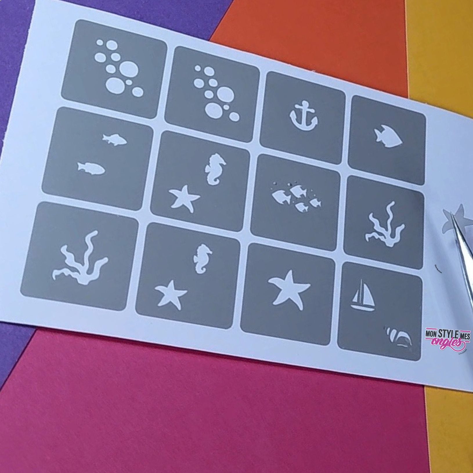 Stencil réutilisable – Motif "Océan & Mer" (Airbrush & Nail Art)