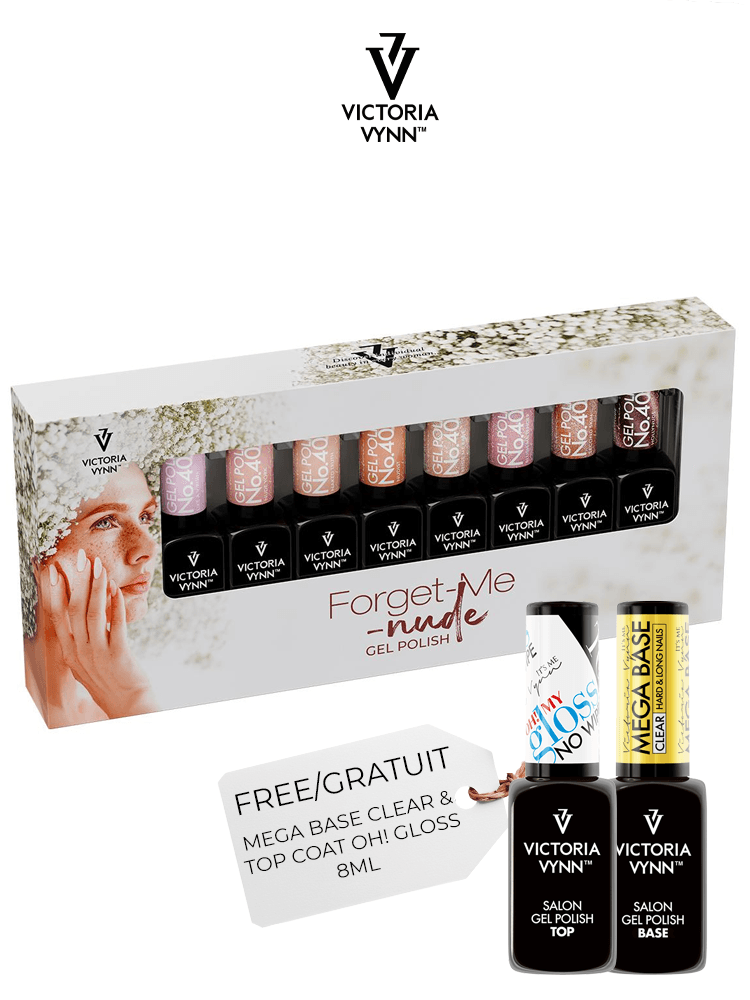 Collection FORGET ME  Nude Gel Polish 400-407 + Mega Base Clear et Oh ! My Gloss Top Coat Gratuit